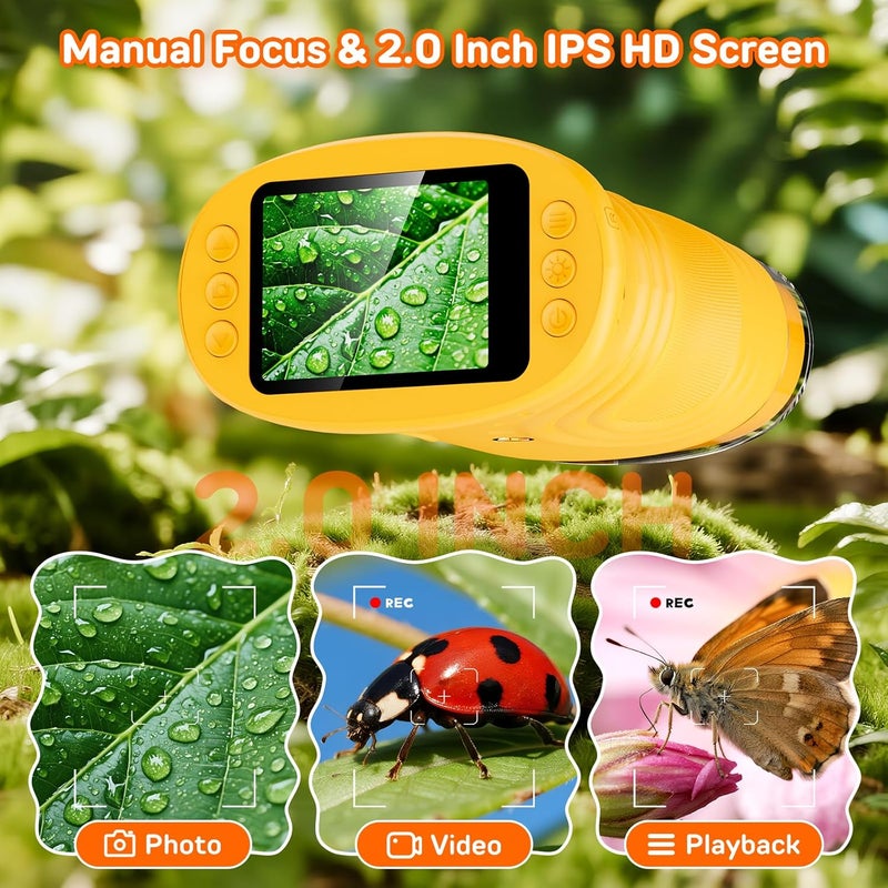 Ashfly 1000X Digital Handheld Microscope for Kids with 2.0" IPS Screen, Portable STEM Science Lab Toy, Rechargeable Pocket Microscope Educational Gift for Boys & Girls Age 4-6 8-12, Orange - Image 3